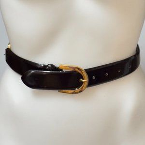 LINEA PELLE Belt Black Leather Gold Metal Fashion Italian Made Women’s Size L